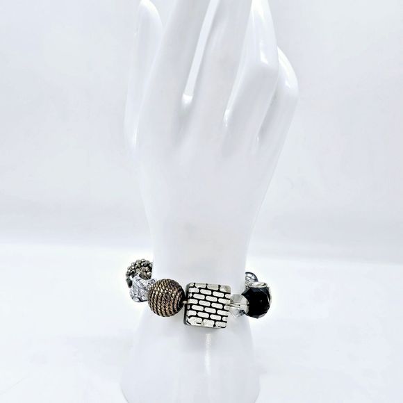 Subway Bling Bracelet Stretch Modern Art Glass Metal Beaded Rhinestone Jewelry - Picture 5 of 8